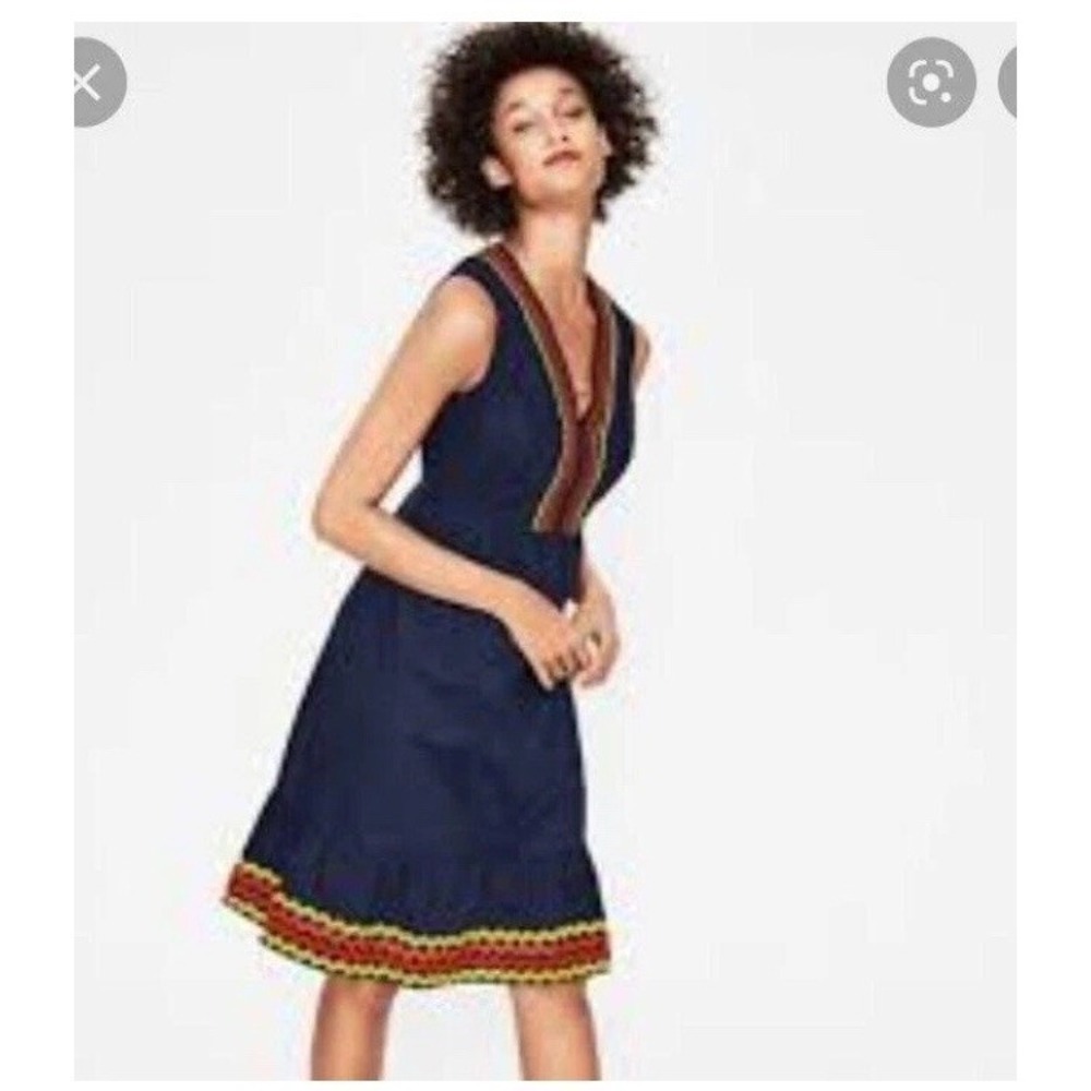 Boden Easy Rickrack Dress NAVY W0128 SIZE 12 Long Cotton Sleeveless Lined - Picture 2 of 5